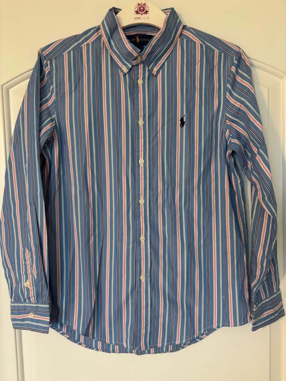 NWT Polo Ralph Lauren Boys L (14-16) Striped Button-Down Shirt Blue Orange White